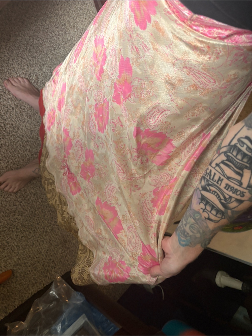 Floral Pink and Gold Reversible Silk Sari Skirt - Picture 8 of 9